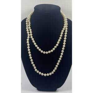 Vintage Lady Remington Hand Knotted Faux Pearl 30 in Classic Costume Necklace